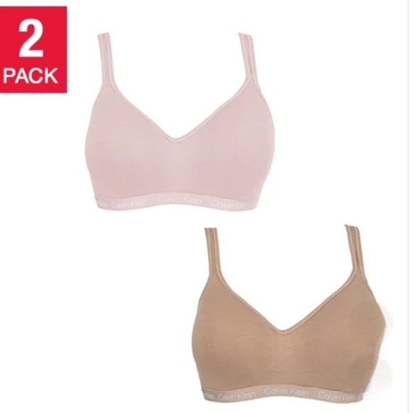 Calvin Klein 2 Pack Bralette Cotton Modal Pink Tan Size Small Bras - Picture 2 of 16